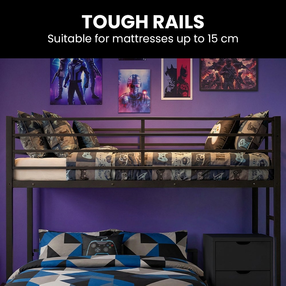 KINGSTON SLUMBER Metal Single Loft Bed And Double Underbed Frame, Multifunctional, Space Saving with