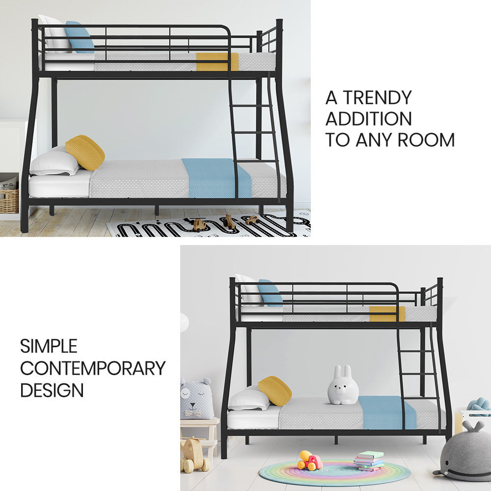 KINGSTON SLUMBER Metal Single over Double Bunk Bed Frame, Dark Matte Grey
