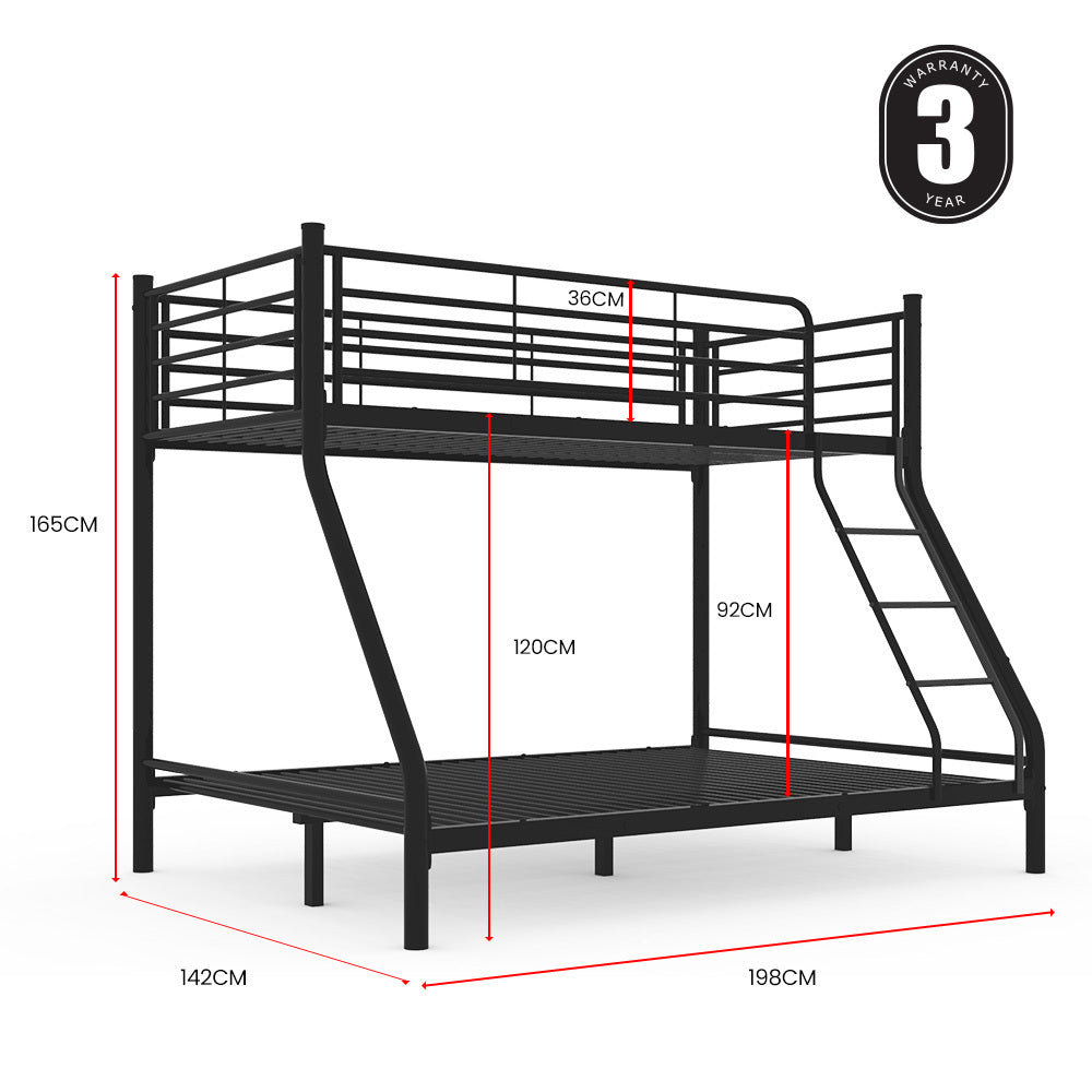 KINGSTON SLUMBER Metal Single over Double Bunk Bed Frame, Dark Matte Grey
