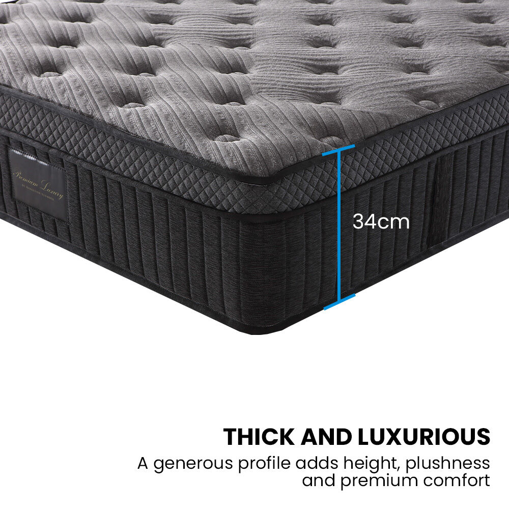 KINGSTON SLUMBER Premium Luxury 34cm Double Mattress, Medium-Firm, Natural Latex Layer, Euro Top, 7-Zone Pocket Spring