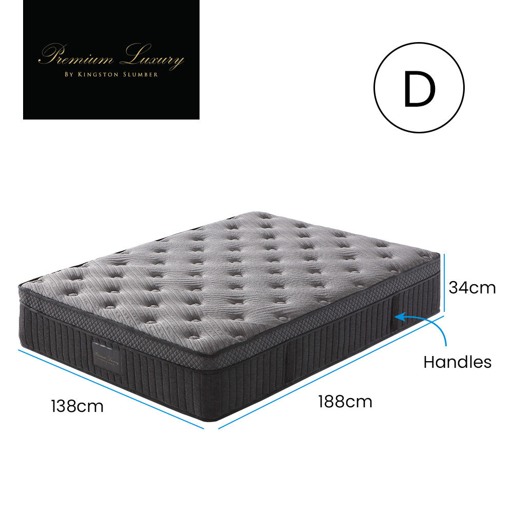 KINGSTON SLUMBER Premium Luxury 34cm Double Mattress, Medium-Firm, Natural Latex Layer, Euro Top, 7-Zone Pocket Spring