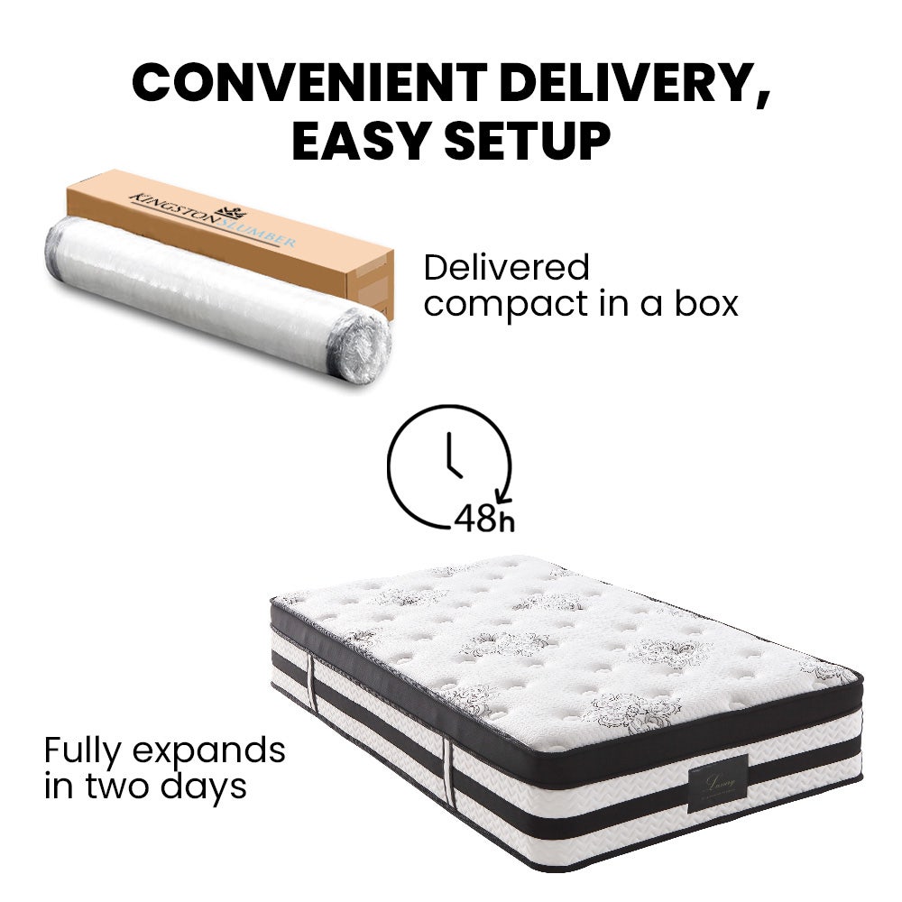 KINGSTON SLUMBER Luxury 34cm King Single Mattress, Medium Firm, Euro Top, 5-Zone Pocket Spring Foam