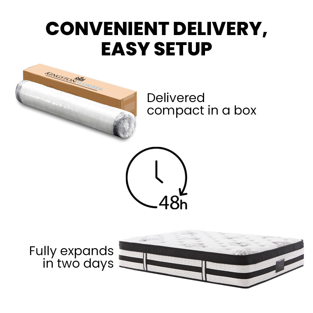 KINGSTON SLUMBER Luxury 34cm Double Mattress, Medium Firm, Euro Top, 5-Zone Pocket Spring Foam