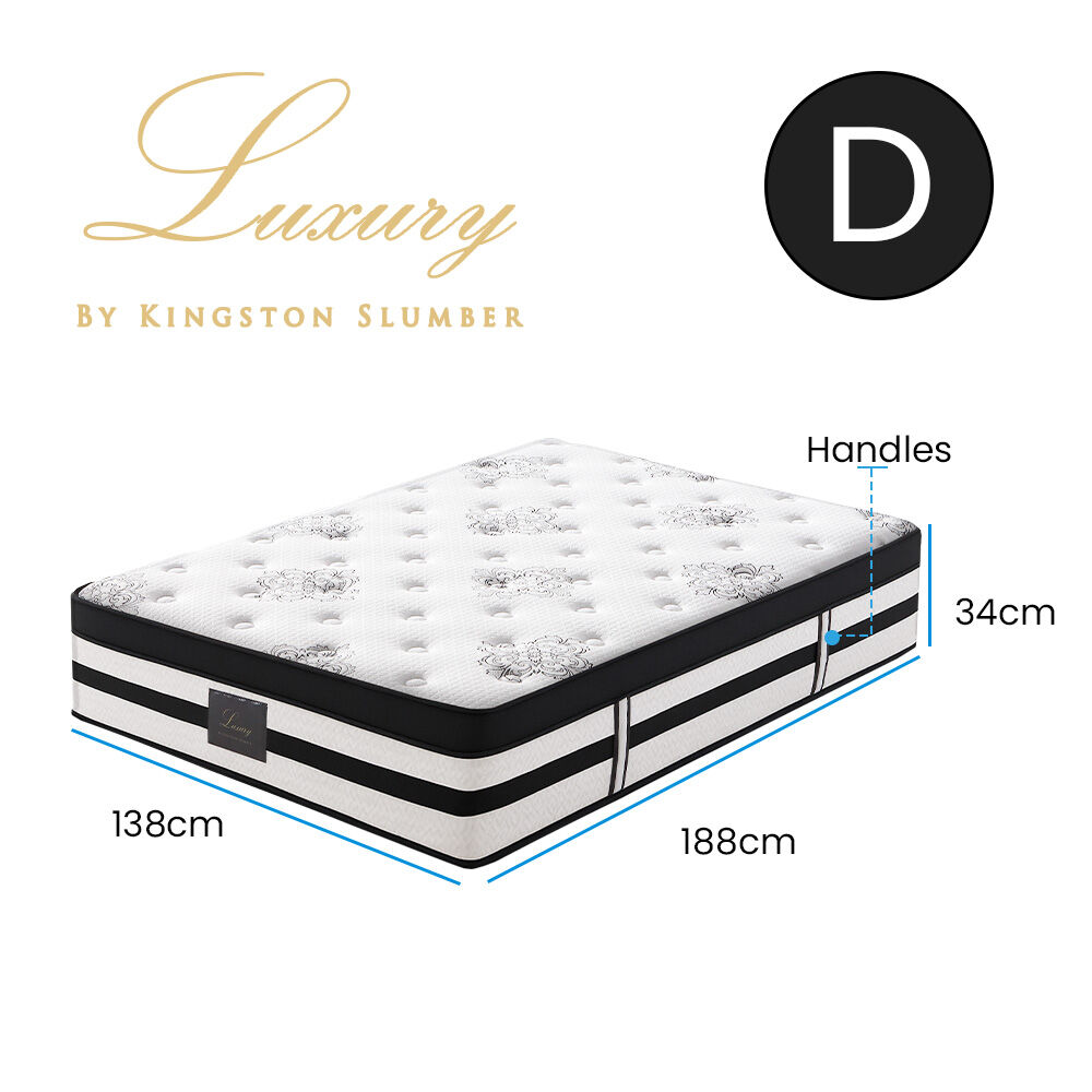 KINGSTON SLUMBER Luxury 34cm Double Mattress, Medium Firm, Euro Top, 5-Zone Pocket Spring Foam