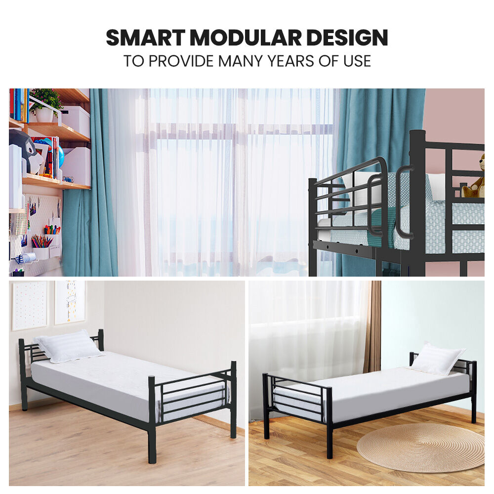 KINGSTON SLUMBER 2in1 Single Metal Bunk Bed Frame, with Modular Design, Dark Matte Grey