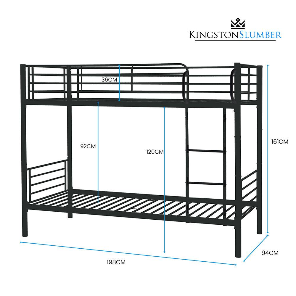 Kingston Slumber 2in1 Single Metal Bunk Bed Frame, with Modular Design, Dark Matte Grey