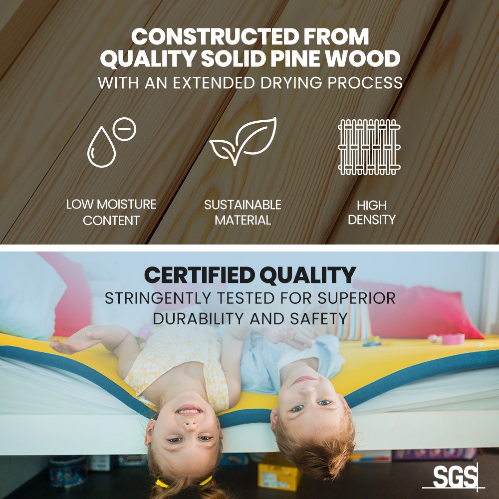 KINGSTON SLUMBER Wooden Kids Bunk Bed Frame, with Modular Design that can convert to 2 Single, White