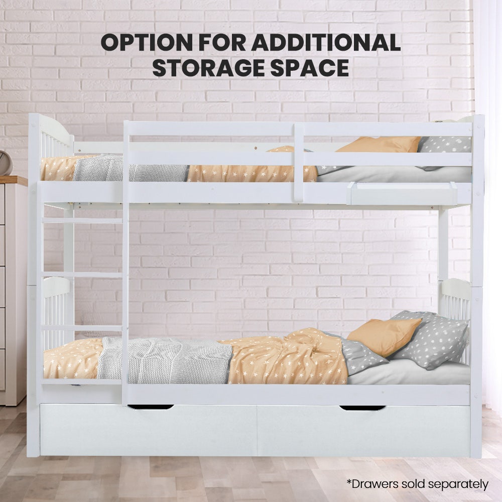 KINGSTON SLUMBER Wooden Kids Bunk Bed Frame, with Modular Design that can convert to 2 Single, White