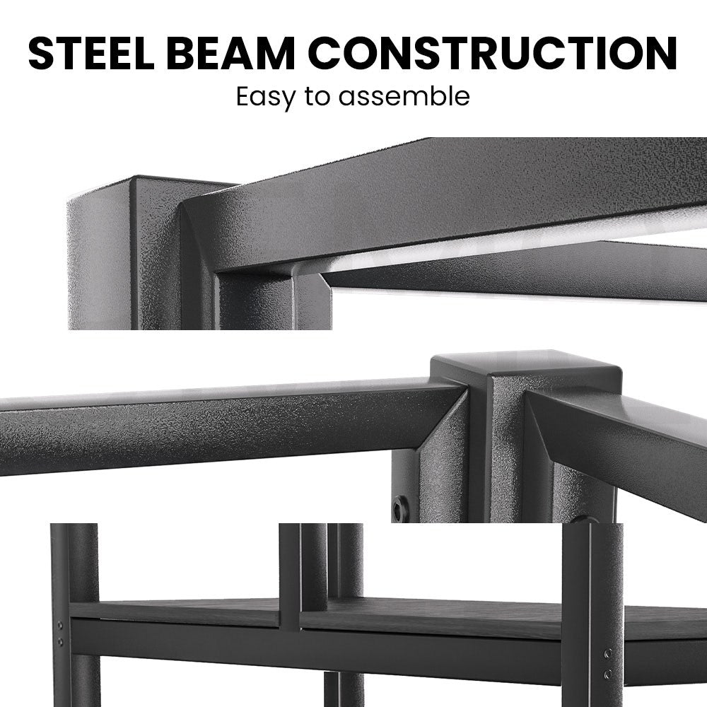 Gaming Loft Bed with Desk and Storage Cabinet, Steel Metal Frame, Space Saving Design, for Single Mattress, Matte Dark Grey