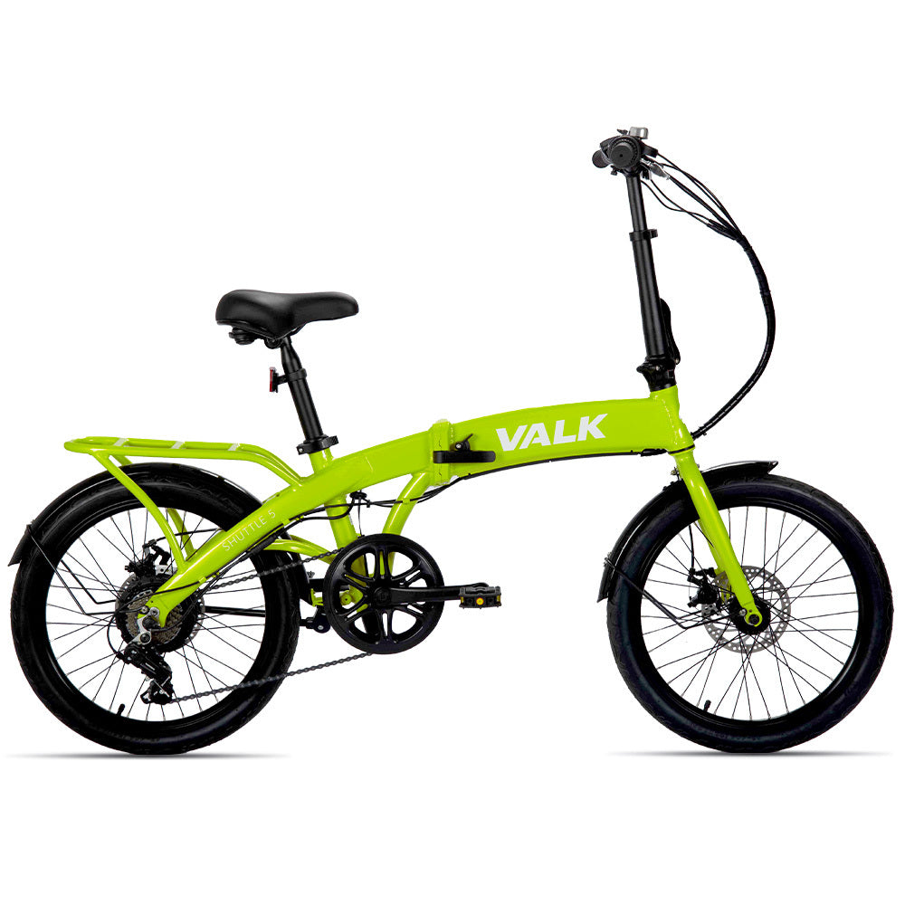 VALK Shuttle 5 Electric Folding Bike, Gen II, 20 Tyres, Shimano 7-Speed, Lime Green