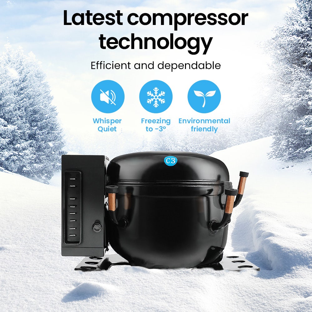 GECKO 70L Portable Bar Fridge and Freezer 12V/24V for Camping, Caravans, Black