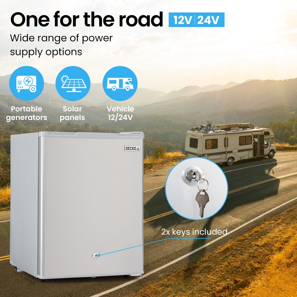 GECKO 70L Portable Bar Fridge and Freezer 12V/24V for Camping, Caravans, Silver