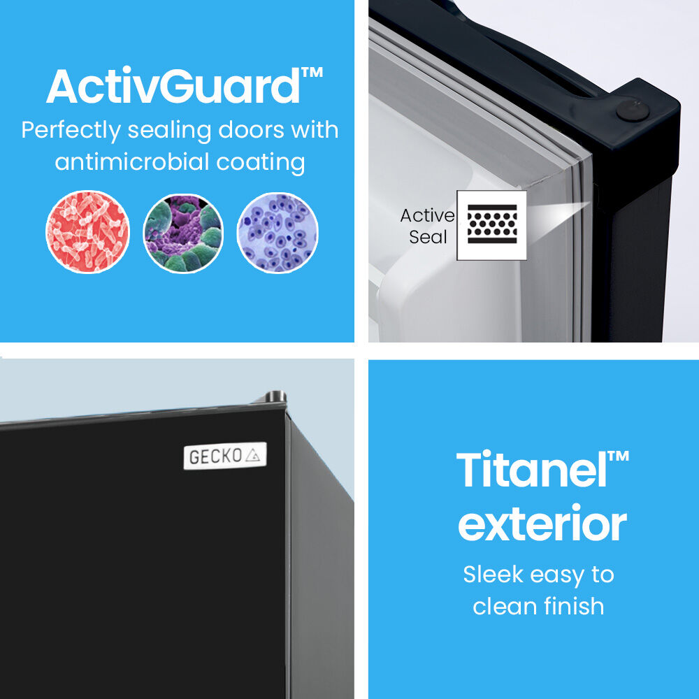 GECKO 142L Upright Portable Fridge / Freezer, 12V/24V for Motorhome and Caravan, Black