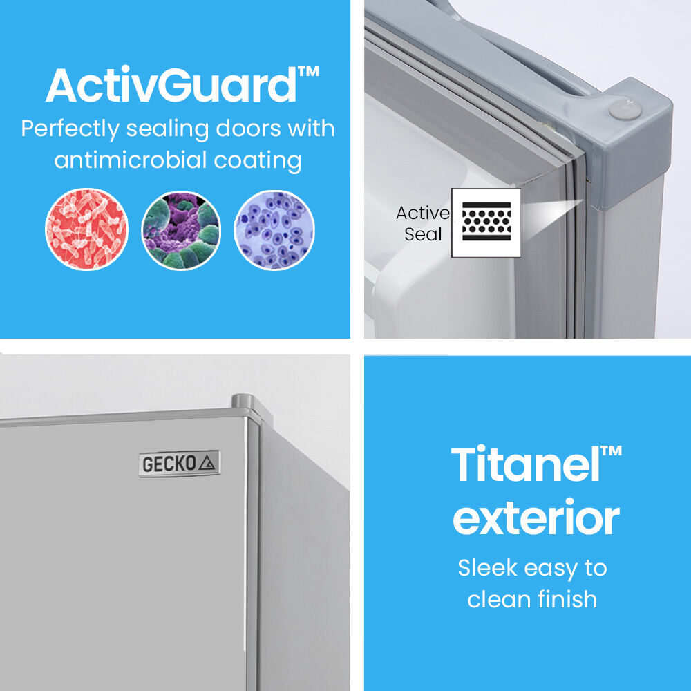 GECKO 142L Upright Portable Fridge / Freezer, 12V/24V for Motorhome and Caravan, Silver