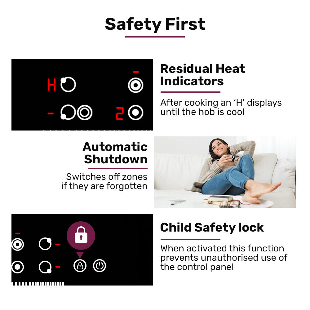 EuroChef 90cm 5 Zone Ceramic Cooktop, 8900W Electric, FlexiZone Adjustable Size Hobs, Touch Controls