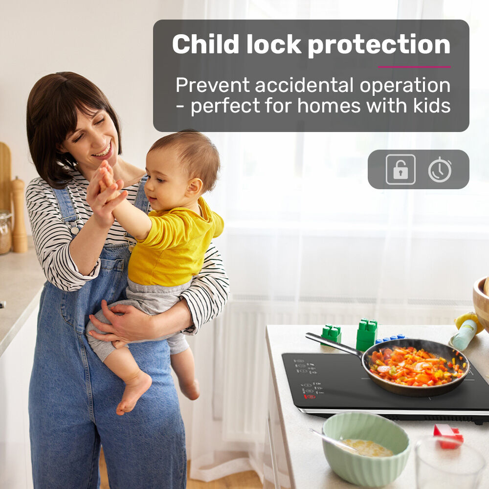 EUROCHEF Induction Cooktop, 2000W, 9 Heat Levels, Fast Electric Portable Cooker, Touch Controls