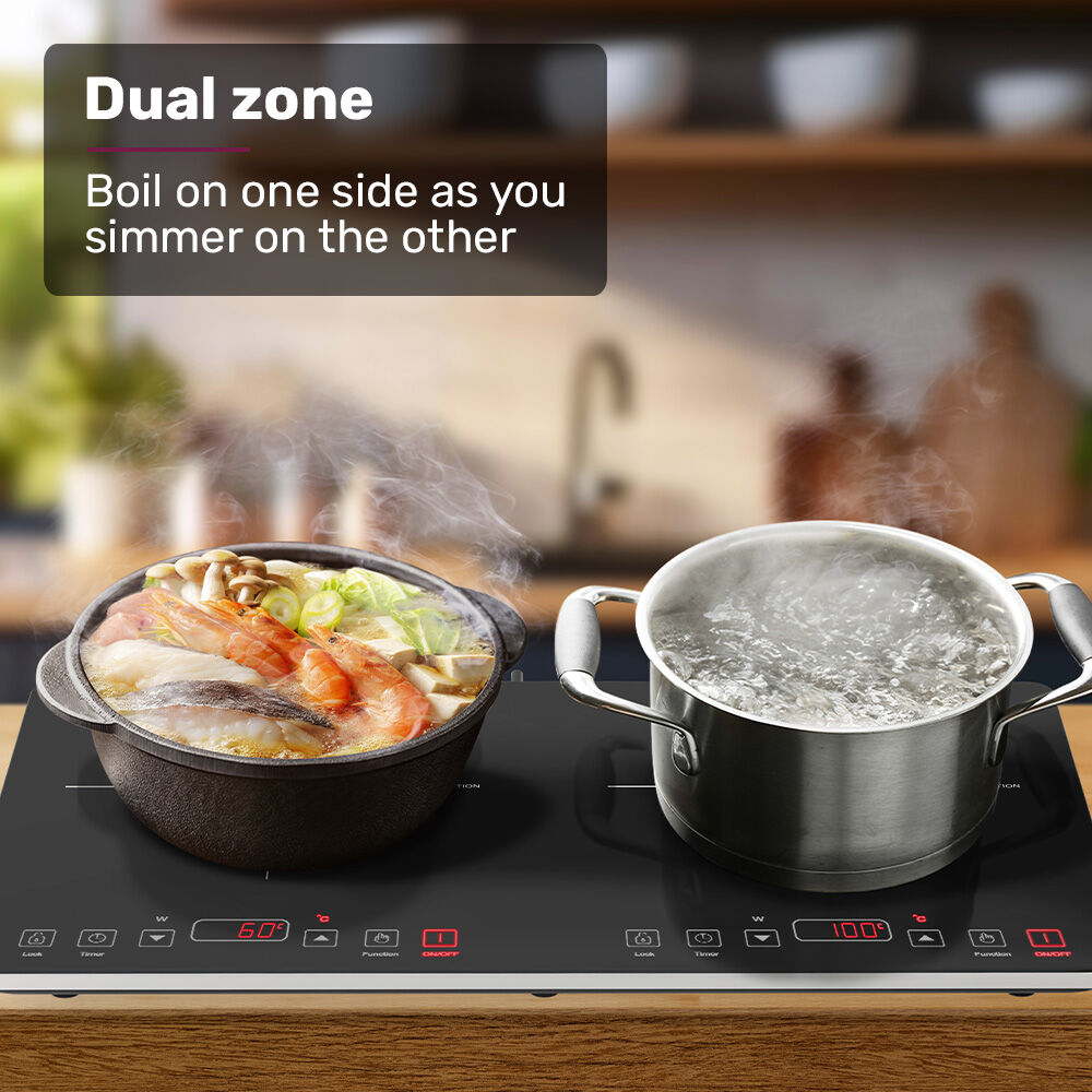 EUROCHEF Double Induction Cooktop, 9 Heat Levels, Fast Electric Portable Cooker, Touch Controls, Standard 10A Power Plug
