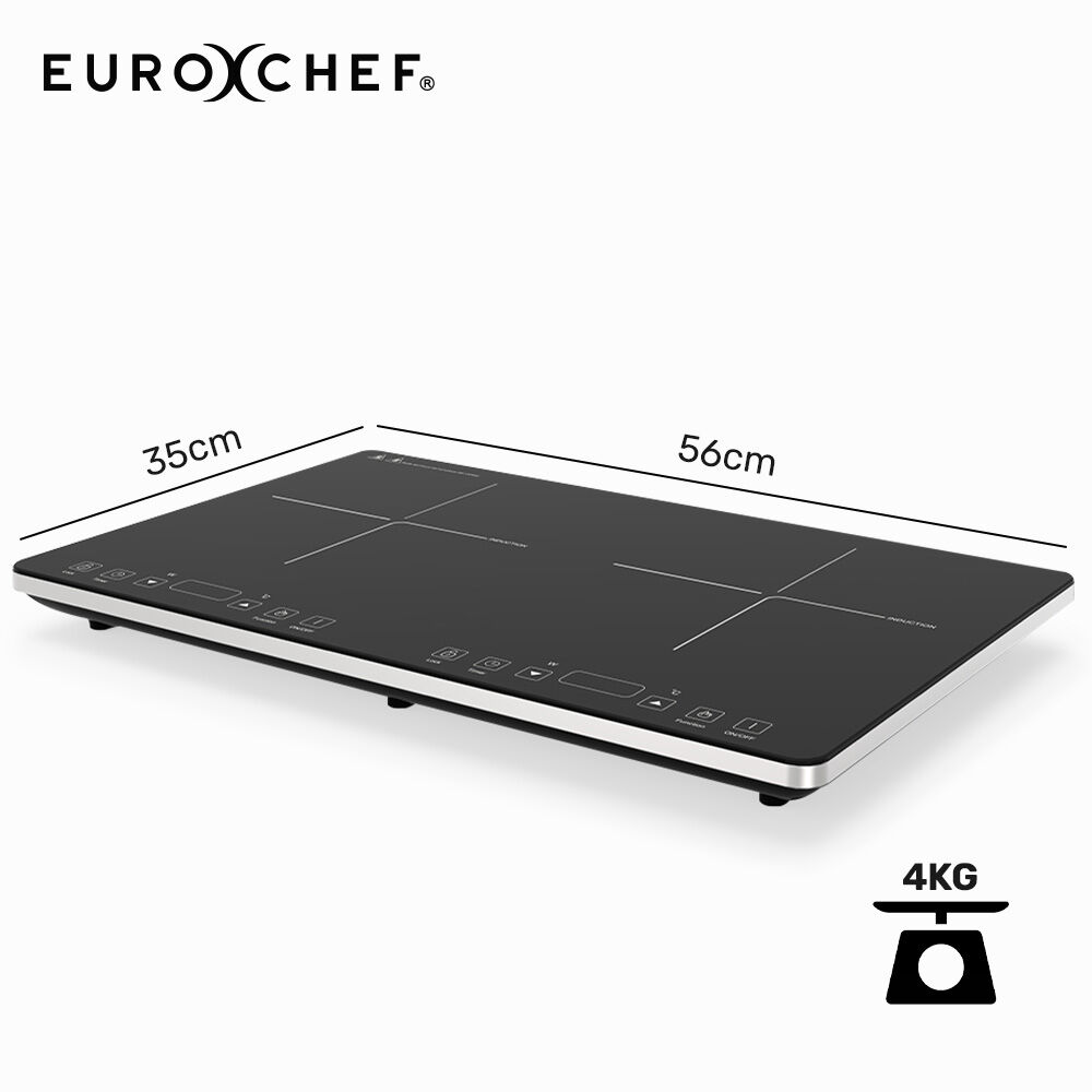 EUROCHEF Double Induction Cooktop, 9 Heat Levels, Fast Electric Portable Cooker, Touch Controls, Standard 10A Power Plug