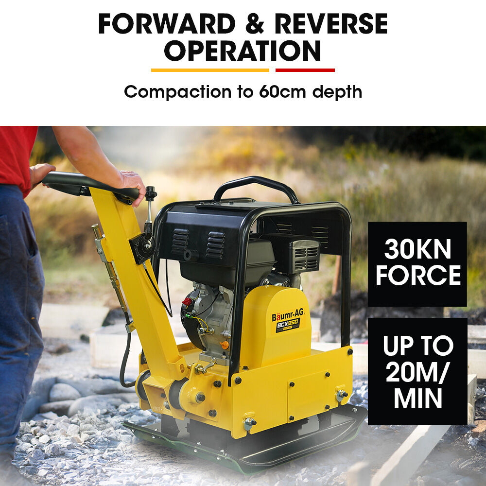 BAUMR-AG 185kg Reversible Vibratory Plate Compactor, Commercial 9HP 270cc, 500x700mm, Wheel Kit, for Sand Soil Gravel Asphalt (BCX-950)