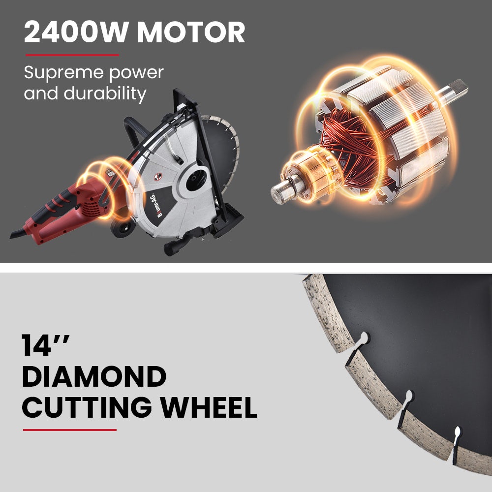 BAUMR-AG 2400W Electric Concrete Saw 355mm Demolition Cutter Wet Dry Demo Tool Circular Cutting
