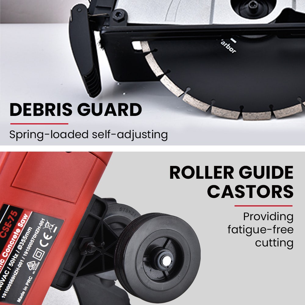 BAUMR-AG 2400W Electric Concrete Saw 355mm Demolition Cutter Wet Dry Demo Tool Circular Cutting