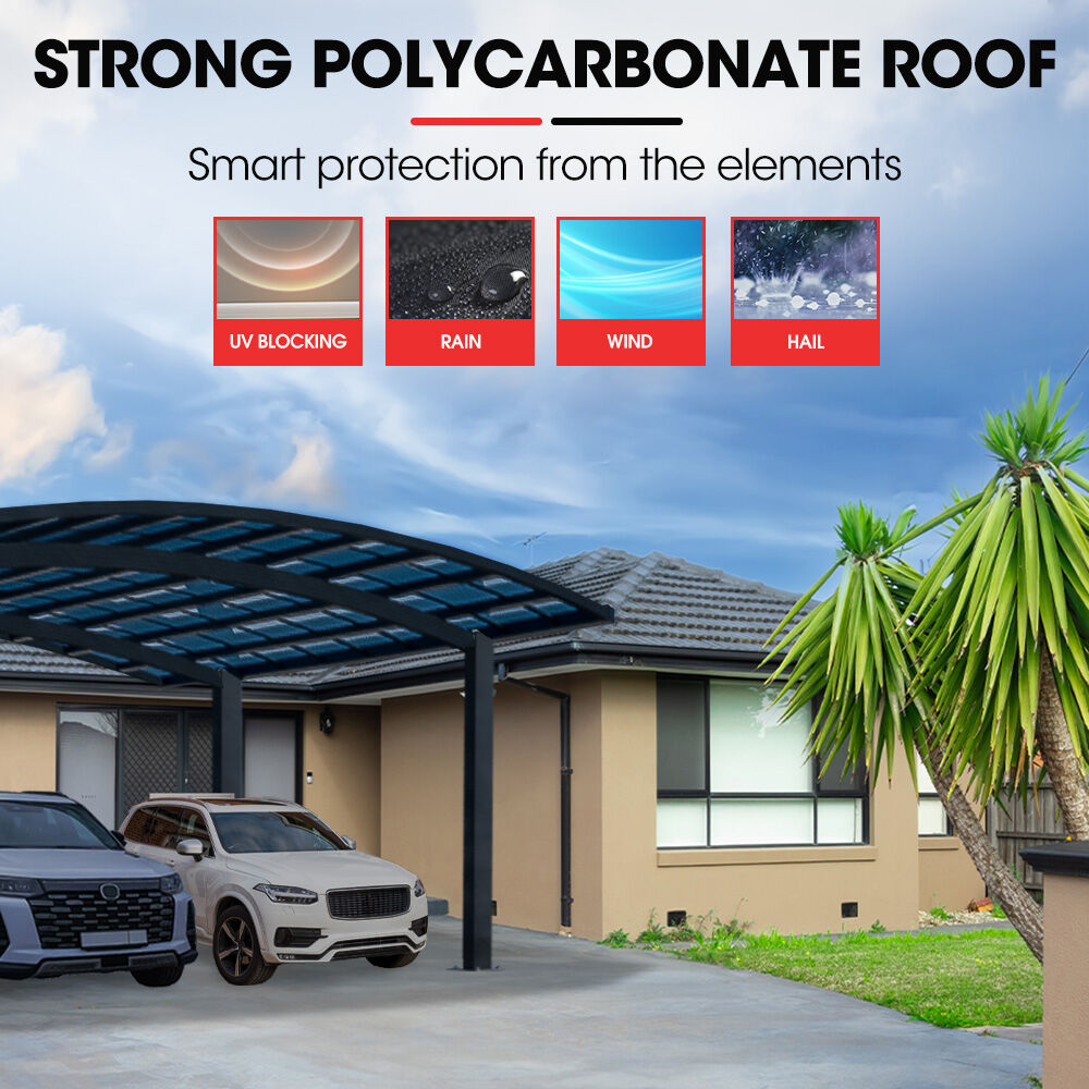 SHADE SHIELD Arched Double Carport 6.0m x 5.5m x 2.98m, Aluminium Alloy Frame, Polycarbonate Roof, Shelter for Car or Outdoor Living