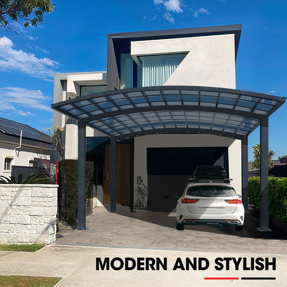 SHADE SHIELD Arched Double Carport 6.0m x 5.5m x 2.98m, Aluminium Alloy Frame, Polycarbonate Roof, Shelter for Car or Outdoor Living