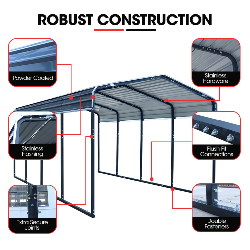 SHADE SHIELD Single Carport Shed 3.3 x 6 x 2.9m, Galvanised Steel Frame, Powder Coated Gable Roof, S