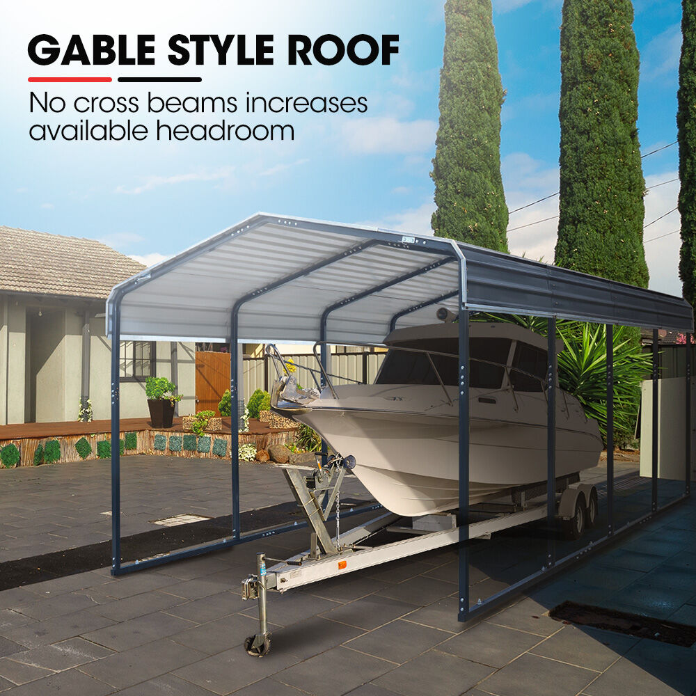 SHADE SHIELD Single Carport Shed 3.3 x 6 x 2.9m, Galvanised Steel Frame, Powder Coated Gable Roof, S