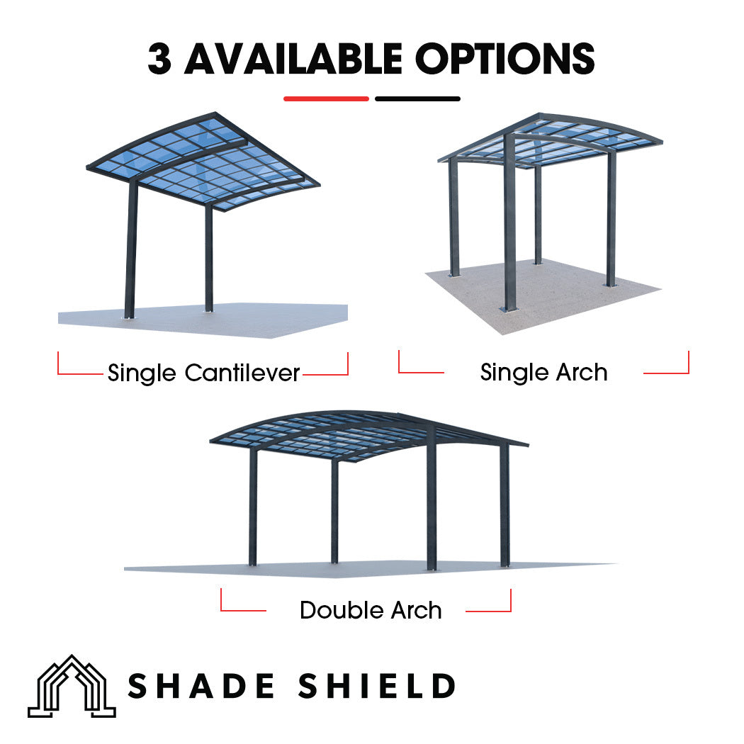 SHADE SHIELD Single Cantilever Carport 3.0m x 5.5m x 3.5m, Aluminium Alloy Frame, Polycarbonate Roof