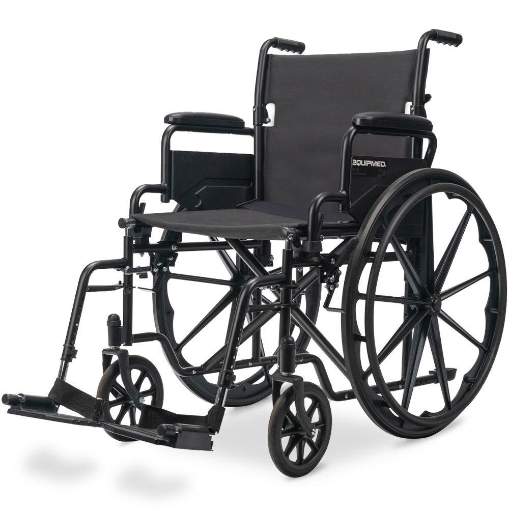 EQUIPMED 24 Inch Folding Wheelchair with Park Brakes, 136kg Capacity, 51cm Wide Seat, Black
