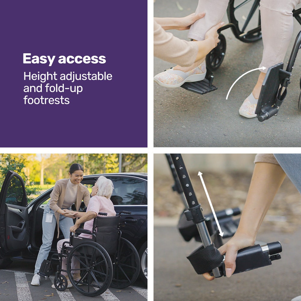 EQUIPMED 24 Inch Folding Wheelchair with Park Brakes, 136kg Capacity, 51cm Wide Seat, Black