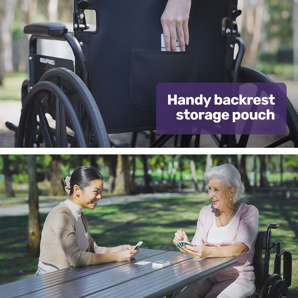 EQUIPMED 24 Inch Folding Wheelchair with Park Brakes, 136kg Capacity, 51cm Wide Seat, Black