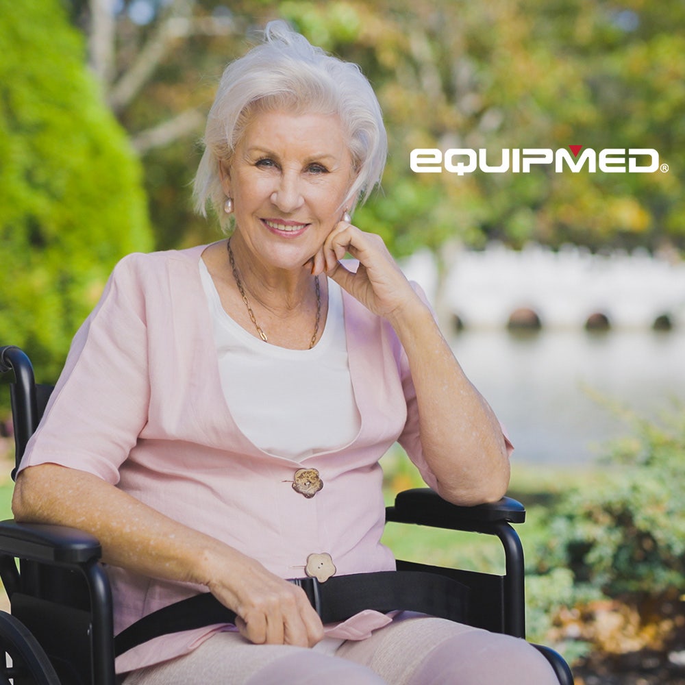 EQUIPMED 24 Inch Folding Wheelchair with Park Brakes, 136kg Capacity, 51cm Wide Seat, Black