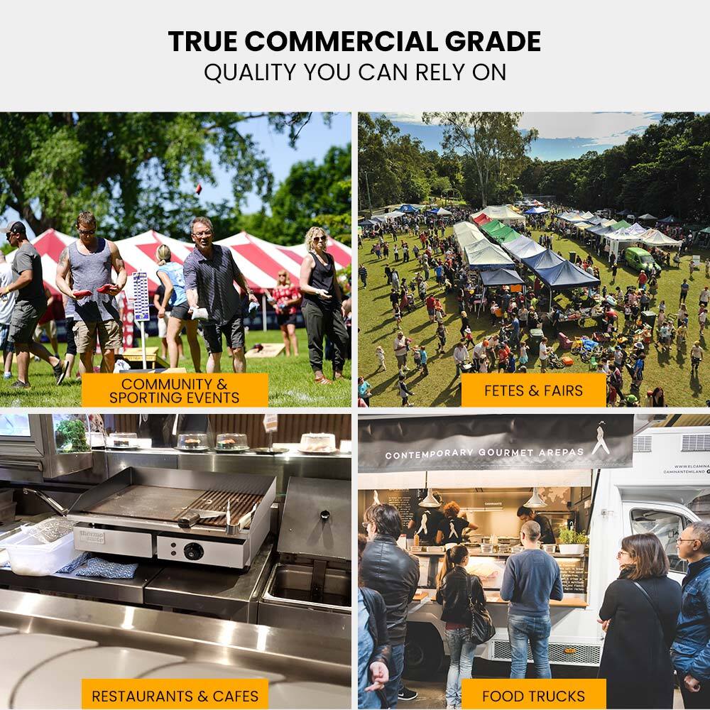 THERMOMATE Commercial Electric Griddle TH-G04, 2400W 55x35cm Half Ribbed Surface