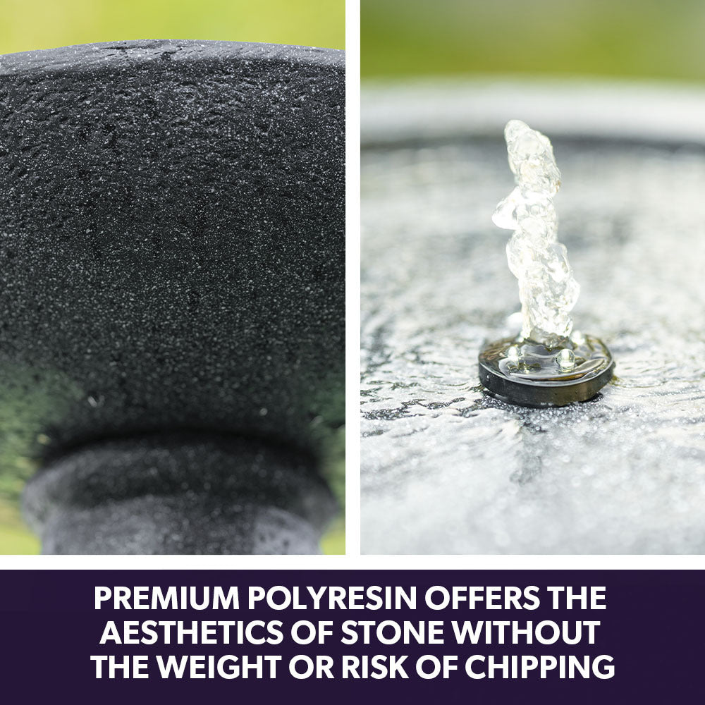 Protege Bird Bath Solar Water Feature Fountain, Contemporary Birdbath Design, with Panel Kit, LED Lights, Dark Grey