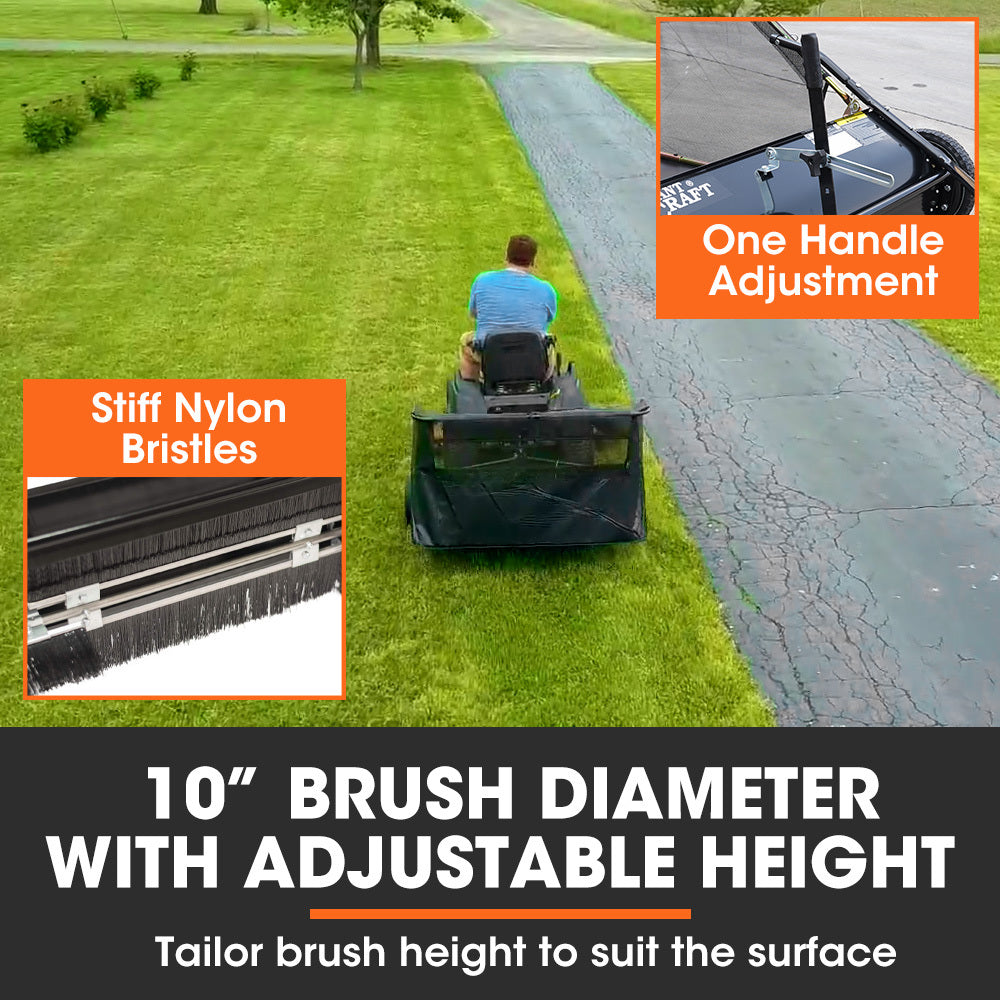 PLANTCRAFT Lawn Sweeper 38' Wide, Tow Behind Leaf and Grass Clipping Collector, Universal Hitch for