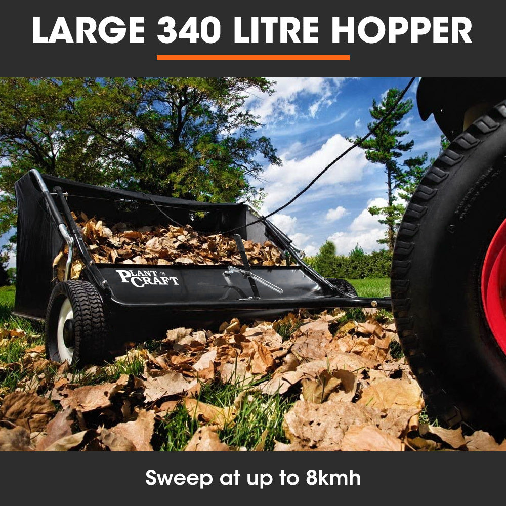PLANTCRAFT Lawn Sweeper 38' Wide, Tow Behind Leaf and Grass Clipping Collector, Universal Hitch for Ride on Mower, Garden Tractor