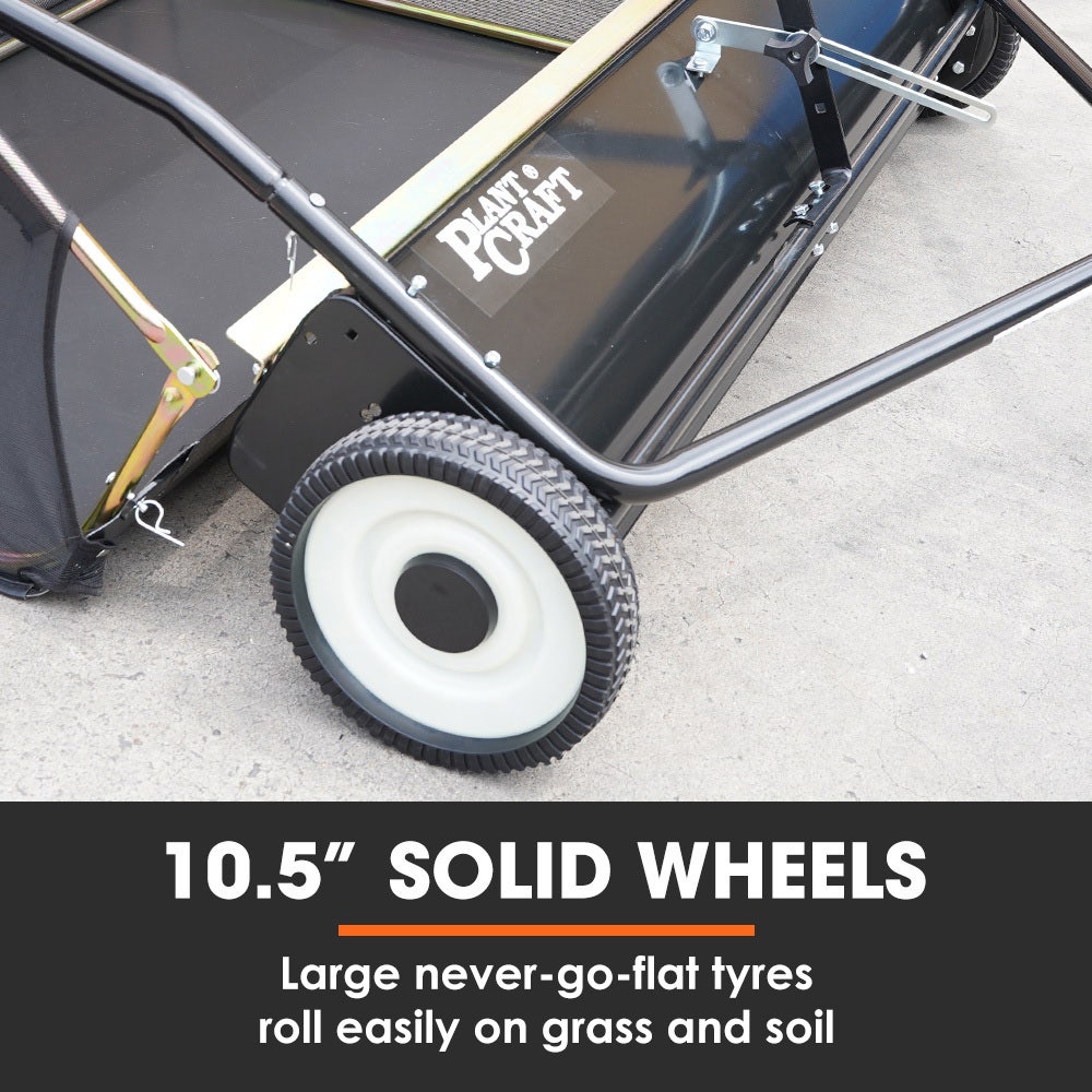 PLANTCRAFT Lawn Sweeper 48' Wide, Tow Behind Leaf and Grass Clipping Collector, Universal Hitch for Ride on Mower, Garden Tractor