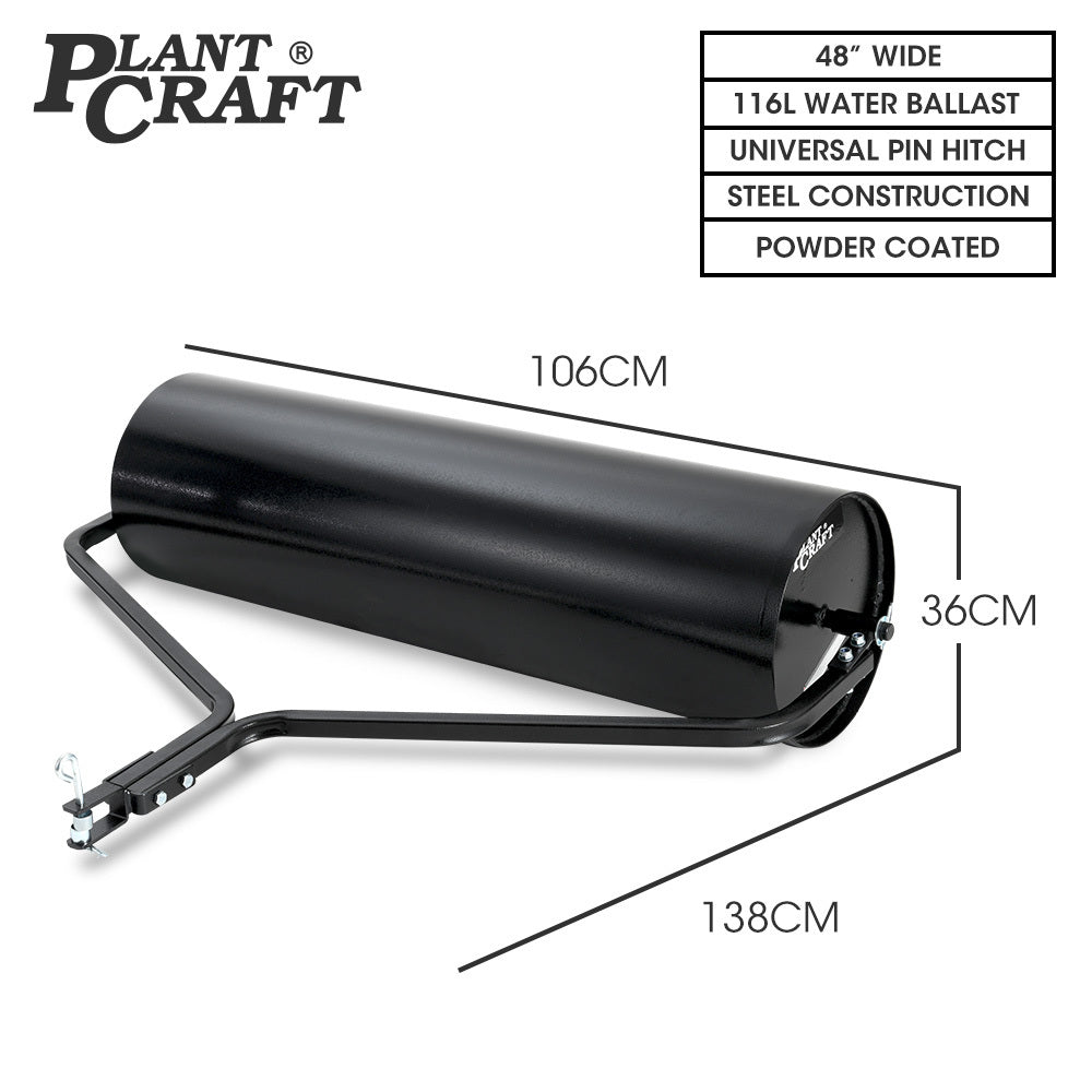 PLANTCRAFT 48' 116L Tow Behind Lawn Roller, Water or Sand Filled, for grass sod, seed, and unlevel ground