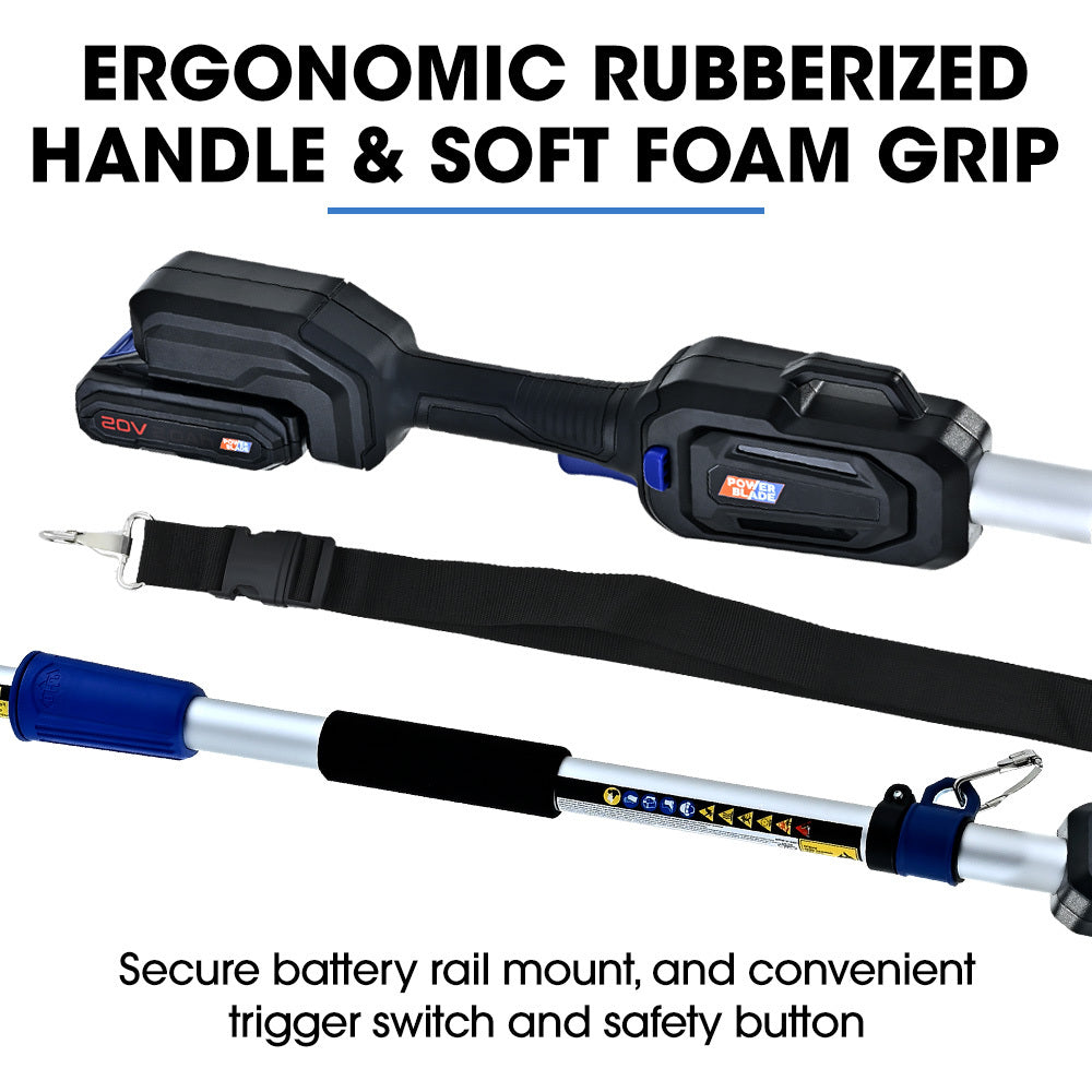 POWERBLADE 20V Cordless Pole Saw & Hedge Trimmer Combo, 8 Chainsaw Pruner & 20 Hedger, Telescopic Handle, Battery and Fast Charger Kit