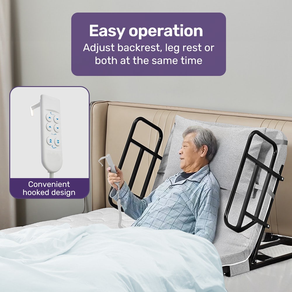 Equipmed Electric Adjustable Bed, Backrest and Leg Adjustment German-Engineered Power Lifting with Remote Control, Grey