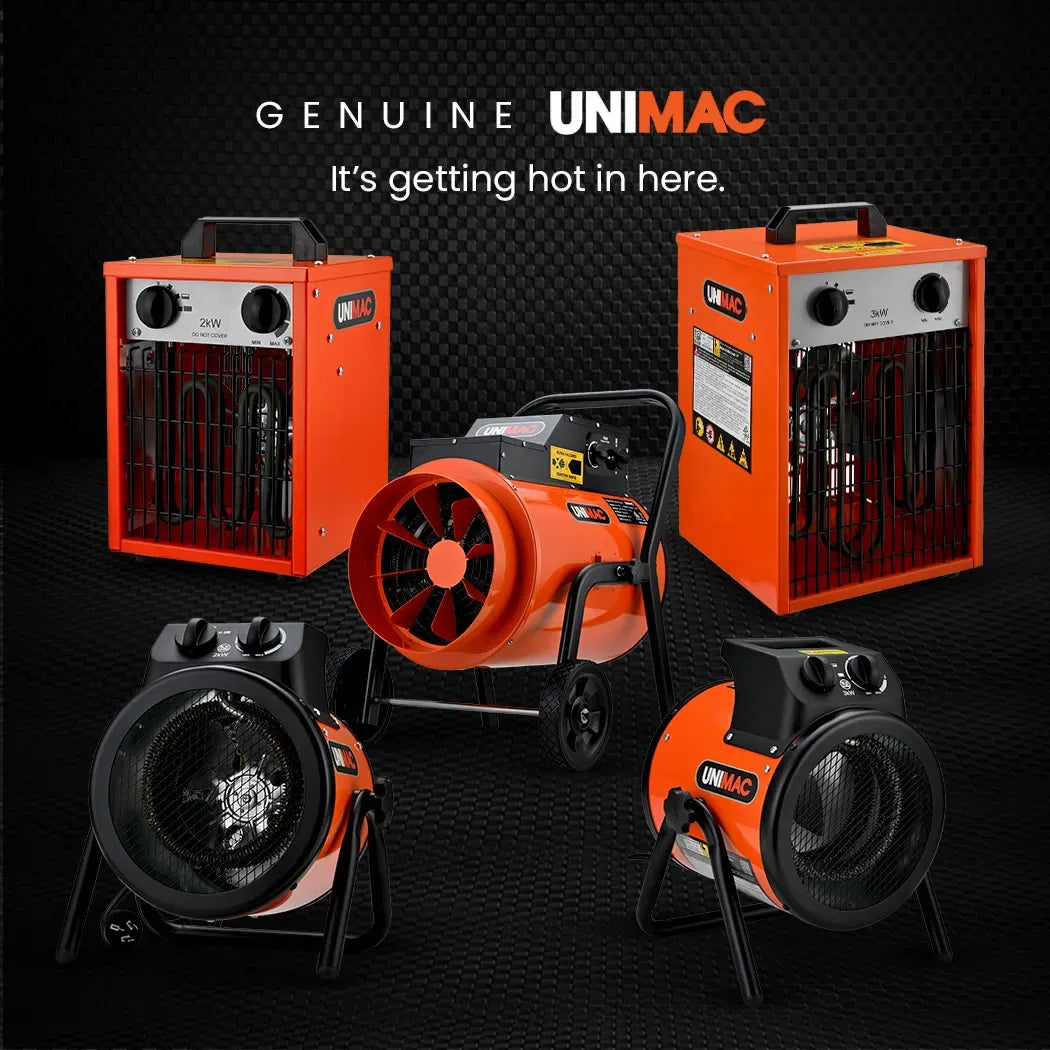 UNIMAC 15kW Portable Industrial Electric Space Fan Heater, 32A 3 Phase, Wheel Mounted, Adjustable Thermostat, High Power for Workshop and Warehouse
