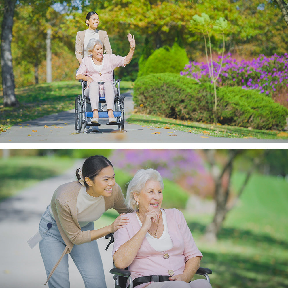 EQUIPMED Folding Aluminium Wheelchair, 20 Wheels, Park Brakes, 100kg Capacity, Blue