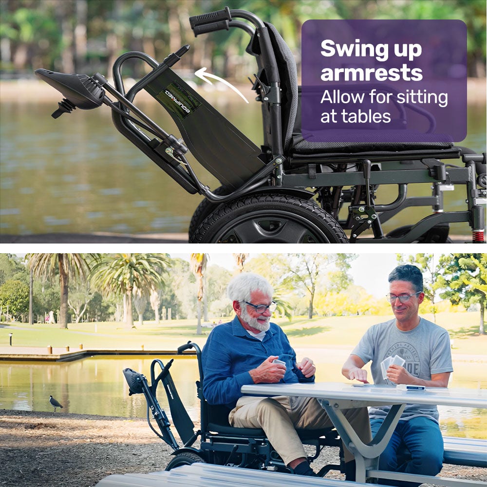 Equipmed Electric Folding Wheelchair, Wide Bariatric Chair Seat, Comfortable for S-XL, Long Range, Lithium Battery, Black/Grey