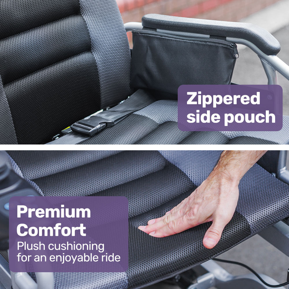 EQUIPMED Power Electric Wheelchair, Long Range, Auto Recline, Lithium Battery, 16 Rear Wheels, Headrest, Folding, Grey/Black