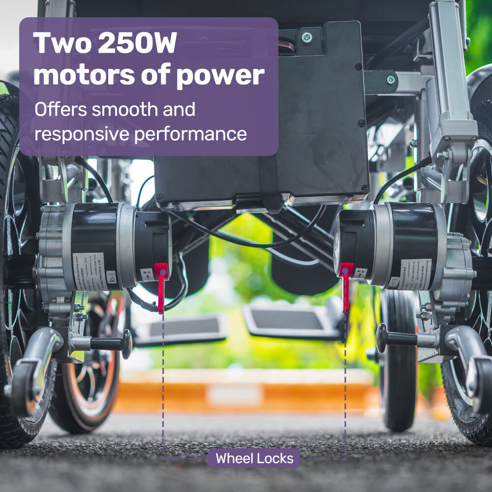 EQUIPMED Power Electric Wheelchair, Long Range, Auto Recline, Lithium Battery, 16 Rear Wheels, Headrest, Folding, Grey/Black