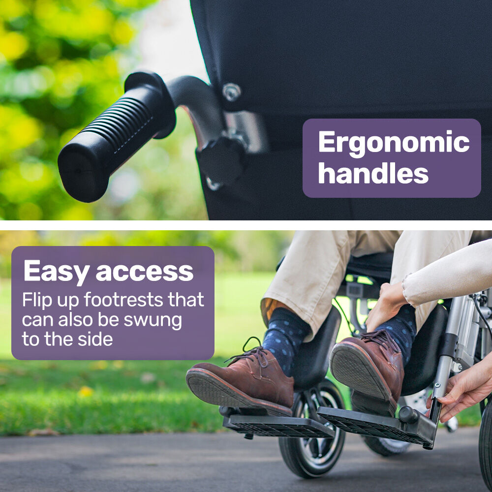 EQUIPMED Power Electric Wheelchair, Long Range, Auto Recline, Lithium Battery, 16 Rear Wheels, Headrest, Folding, Grey/Black