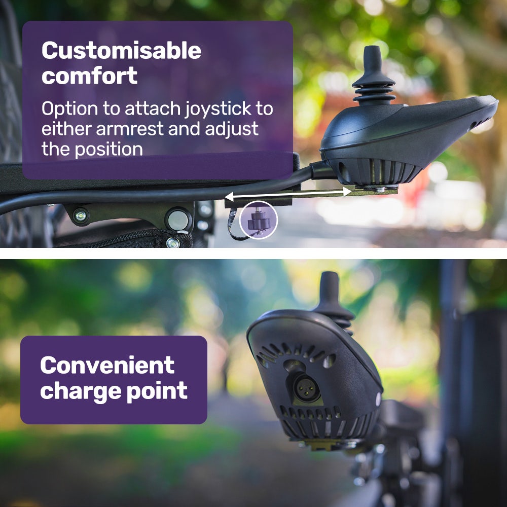 EQUIPMED Power Electric Wheelchair, Long Range, Airline Approved, Folding, Aluminium Frame, Lithium Battery, Blue