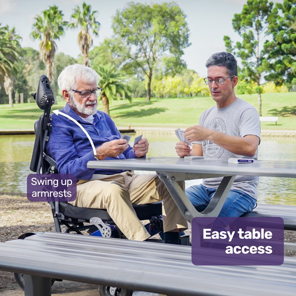 EQUIPMED Power Electric Wheelchair, Long Range, Airline Approved, Folding, Aluminium Frame, Lithium Battery, Blue